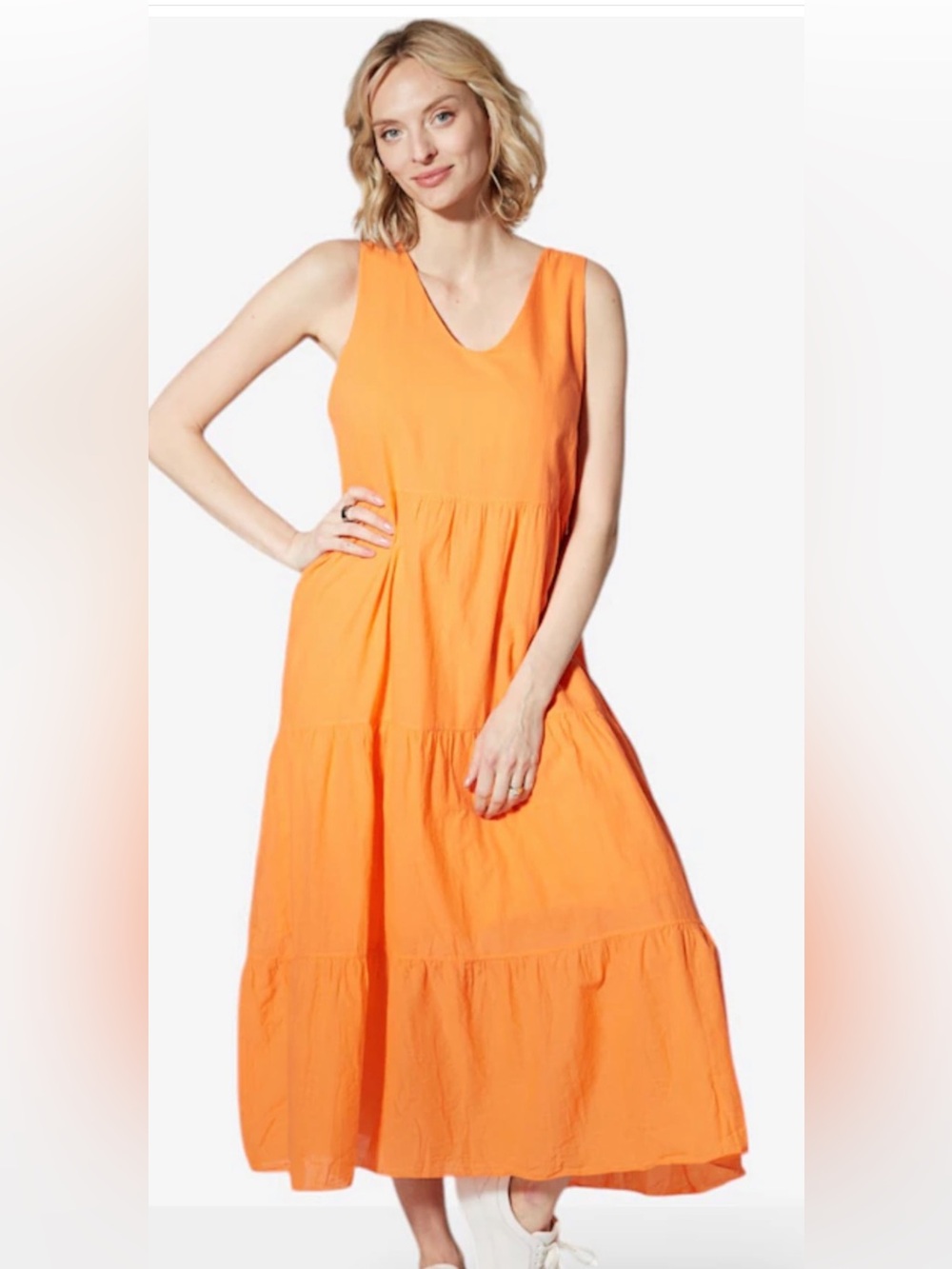 Sleeveless Tiered Maxi Dress in Bright Orange - Unbranded